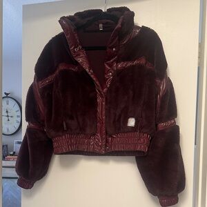 Free People Burgundy Faux Fur Jacket